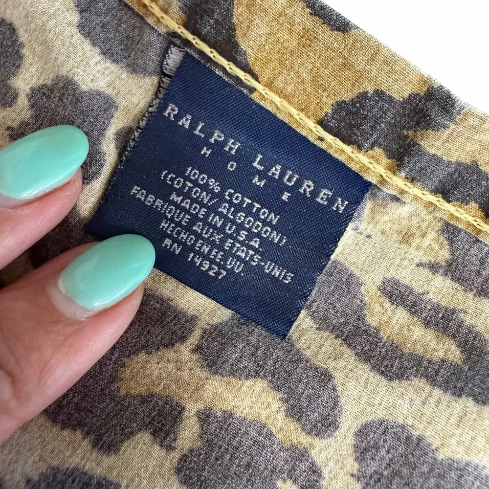 VTG Ralph Lauren Aragon Leopard Print Queen Flat Sheet Made in USA Cotton 90s #1